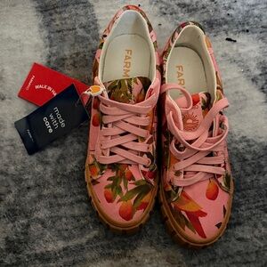 FARM Rio Pink Floral Canvas Lace-Up Sneakers with Tan Lug Sole